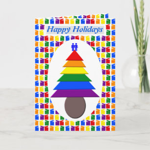 Gay Men Rainbow Christmas Tree and Presents Custom Card