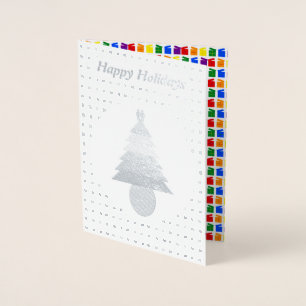 Gay Men Rainbow Christmas Tree and Presents Custom Foil Card