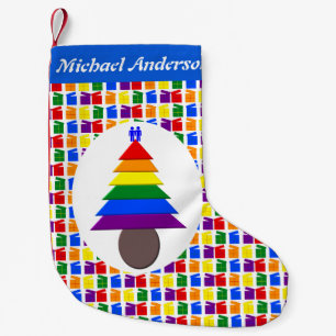 Gay Men Rainbow Christmas Tree and Presents Custom Small Christmas Stocking