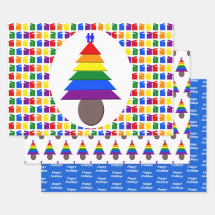 Gay Men Rainbow Christmas Tree and Presents Custom Wrapping Paper Sheet