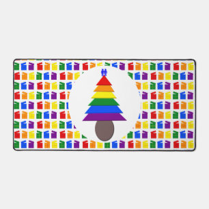Gay Men Rainbow Christmas Tree and Presents Desk Mat