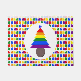 Gay Men Rainbow Christmas Tree and Presents Doormat