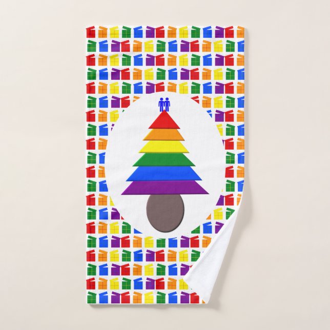 Gay Men Rainbow Christmas Tree and Presents Hand Towel (Hand Towel)