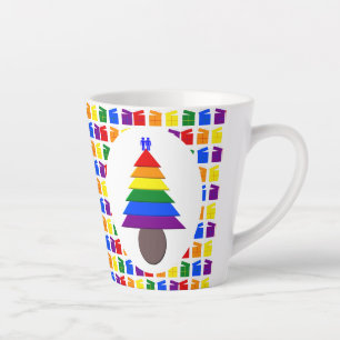 Gay Men Rainbow Christmas Tree and Presents Latte Mug