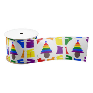 Gay Men Rainbow Christmas Tree and Presents Satin Ribbon
