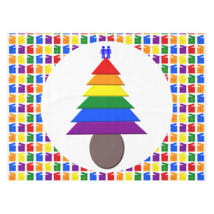 Gay Men Rainbow Christmas Tree and Presents Tablecloth