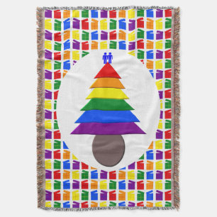 Gay Men Rainbow Christmas Tree and Presents Throw Blanket