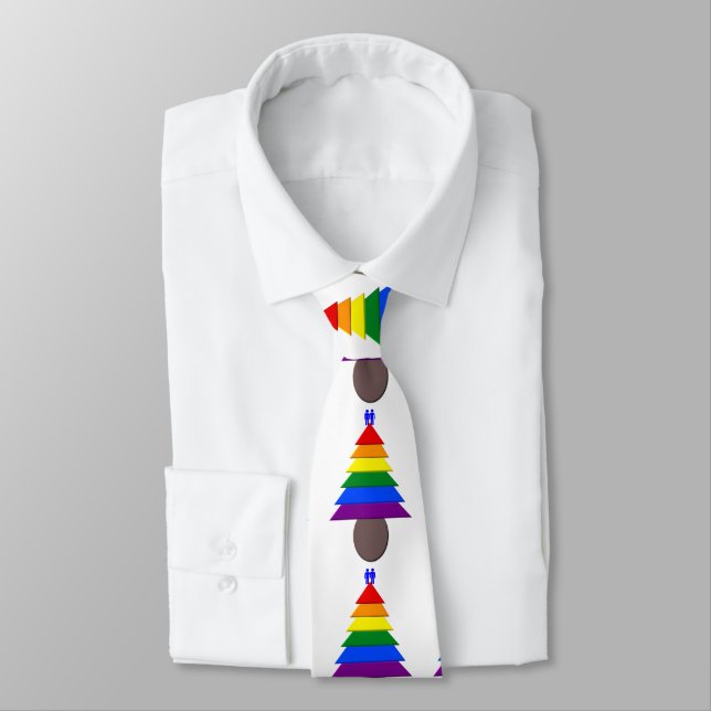 Gay Men Rainbow Christmas Tree and Presents Tie (Tied)