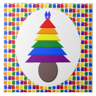 Gay Men Rainbow Christmas Tree and Presents Tile