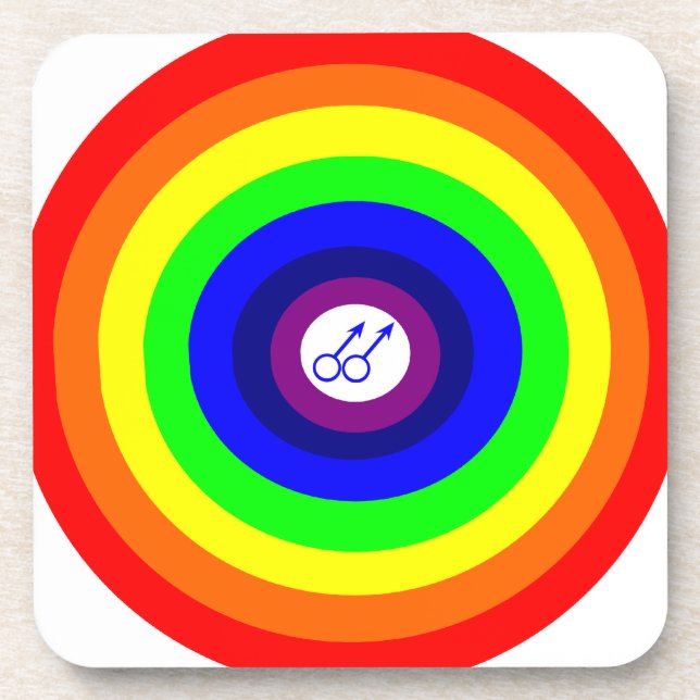 Gay Men Round Rainbow Cork Coaster (Front)