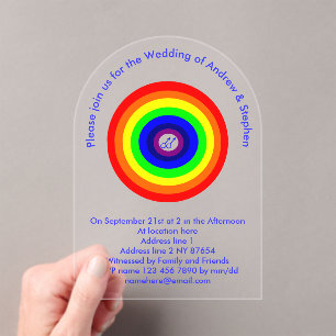Gay Men Round Rainbow Custom Wedding Acrylic Invitations