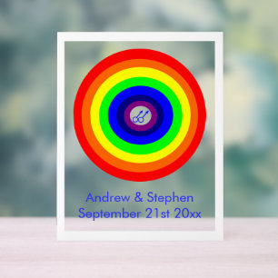 Gay Men Round Rainbow Custom Wedding Acrylic Sign