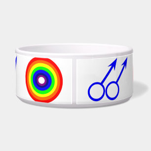 Gay Men Round Rainbow Dog Bowl
