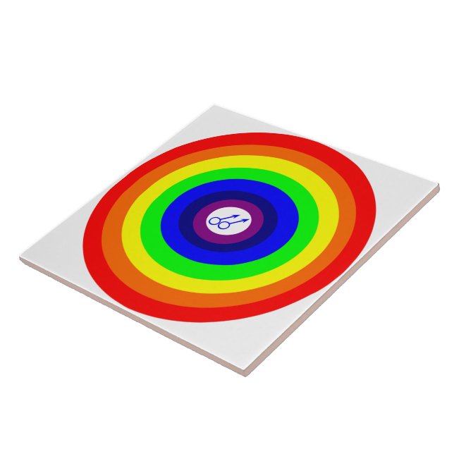 Gay Men Round Rainbow Tile (Side)
