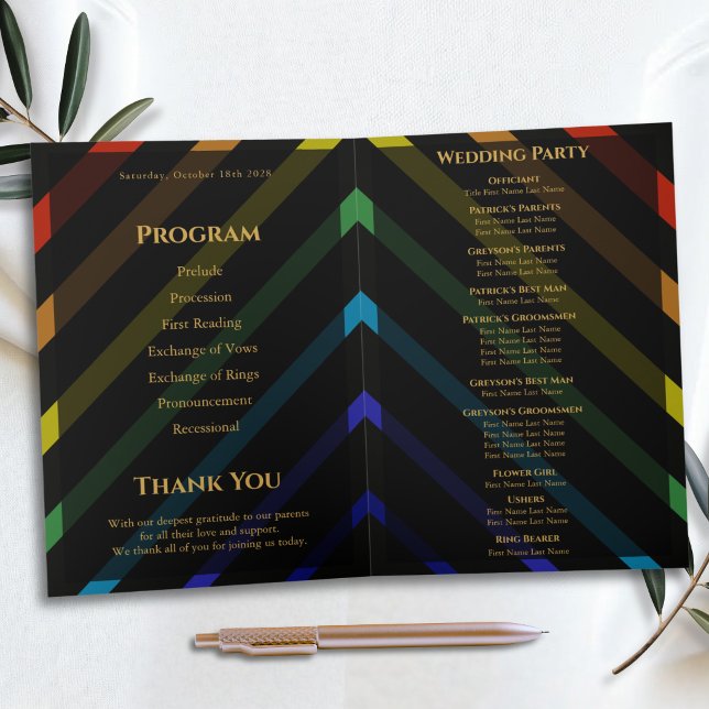 Gay Men Wedding Elegant Rainbow Folded Program Programme (Creator Uploaded)