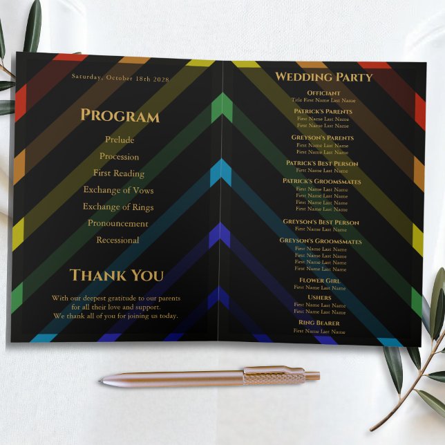 Gay Men Wedding Elegant Rainbow Folded Program Programme (Creator Uploaded)