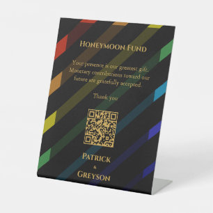 Gay Men Wedding Elegant Rainbow Honeymoon  Fund Pedestal Sign