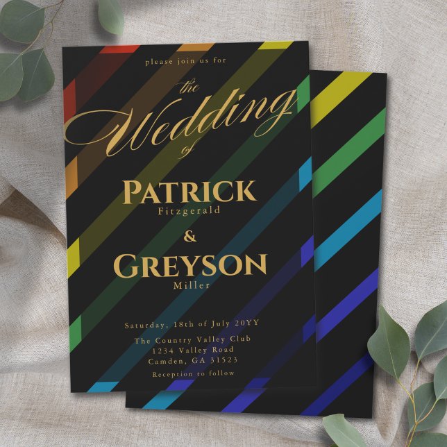 Gay Men Wedding Elegant Rainbow Invitation (Creator Uploaded)