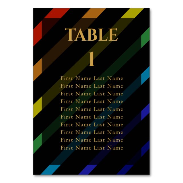 Gay Men Wedding Elegant Rainbow Name Table Number (Front)