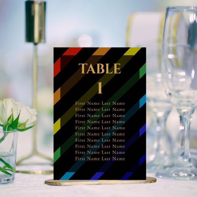 Gay Men Wedding Elegant Rainbow Name Table Number (Creator Uploaded)