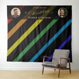 Gay Men Wedding Elegant Rainbow Photo Backdrop Tapestry