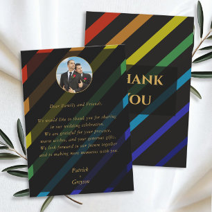 Gay Men Wedding Elegant Rainbow Photo Thank You Card