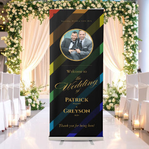 Gay Men Wedding Elegant Rainbow Photo Welcome Retractable Banner