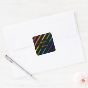 Gay Men Wedding Elegant Rainbow Square Sticker