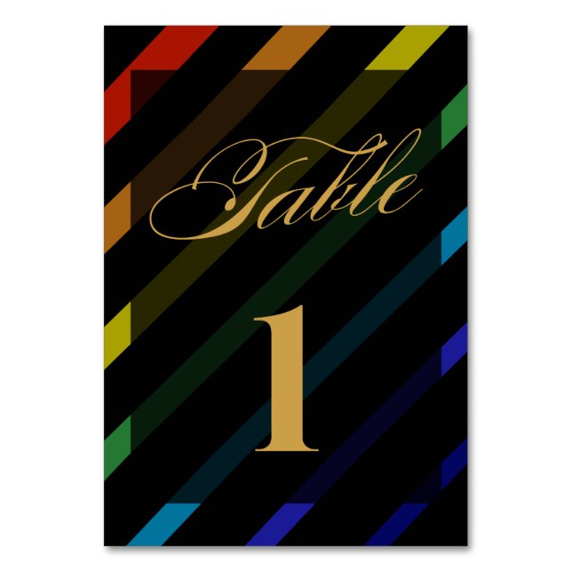 Gay Men Wedding Elegant Rainbow Table Number (Front)