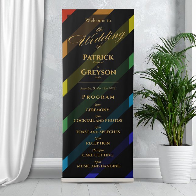 Gay Men Wedding Elegant Rainbow Welcome Program Retractable Banner (Creator Uploaded)