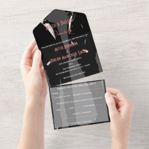 Gay Men Wedding Mr & Mr Tuxedo All In One Invitation