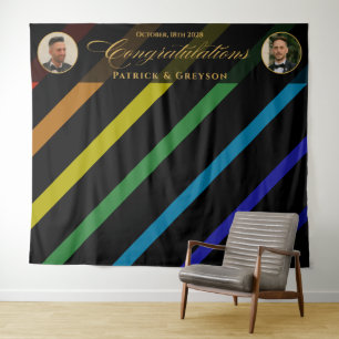 Gay Men Wedding Rainbow Congratulations Photo Tapestry