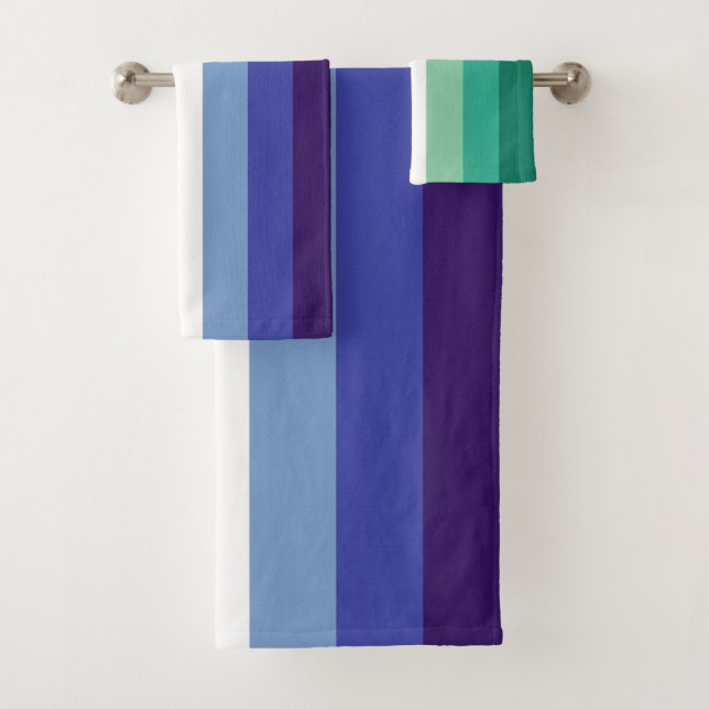 Gay Men's Pride, Striped Print, LGBTQ PRIDE Bath Towel Set (Insitu)