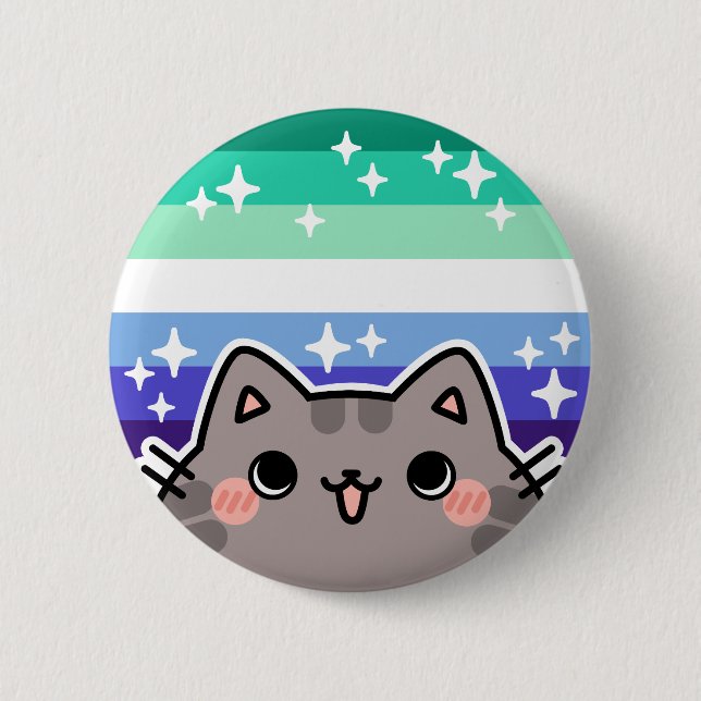 Gay (MLM) LGBT Pride Flag Cat Button (Front)