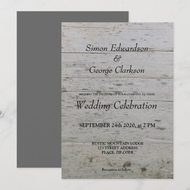 Gay Mr & Mr driftwood Wedding invitation (Front/Back)