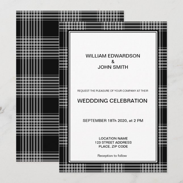Gay Mr & Mr modern black white Wedding invitation (Front/Back)