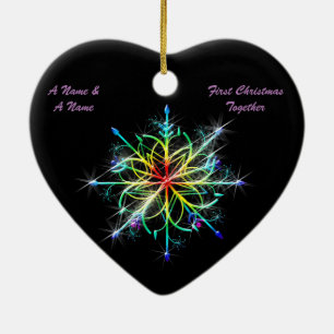 Gay Newly Weds First Christmas Pride Snowflake Ceramic Tree Decoration