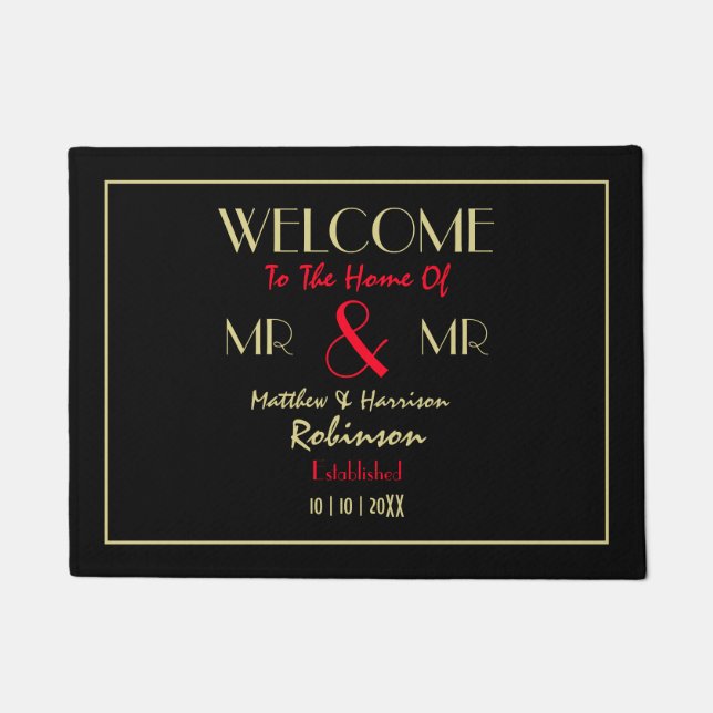 Gay Newlyweds Mr and Mr Personalised Wedding Gift Doormat (Front)