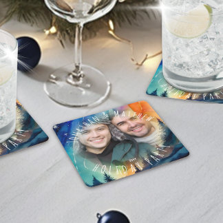 Gay Northern Lights Photo Holiday Party Square Paper Coaster