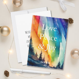 Gay Northern Lights Watercolor Christmas  Holiday Card