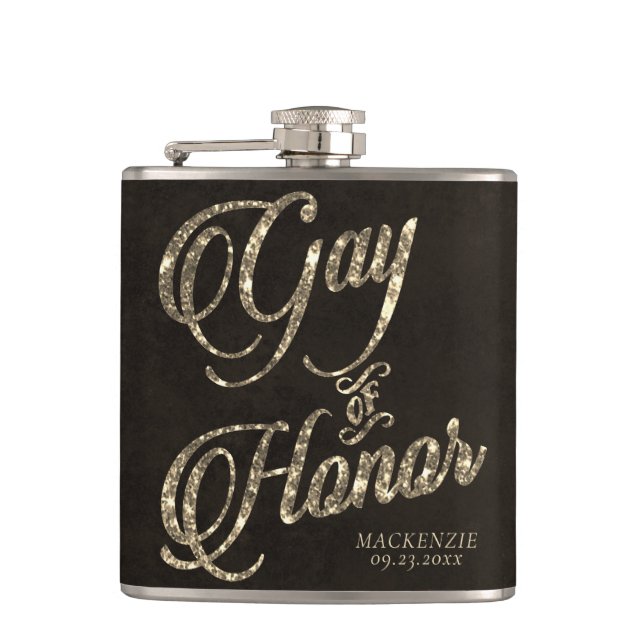 Gay of Honour | Gold Bridal Party Custom Keepsake Hip Flask (Front)