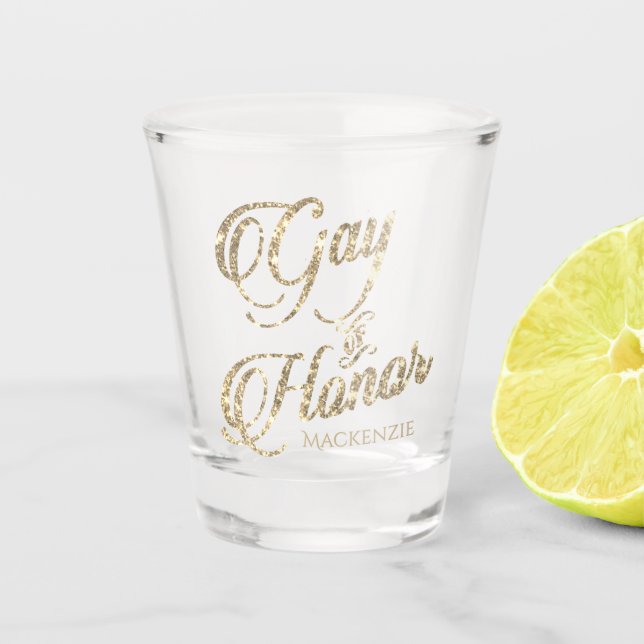 Gay of Honour | Gold Bridal Party Custom Keepsake Shot Glass (Front)