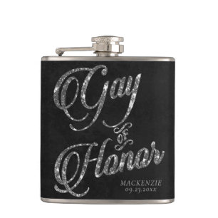 Gay of Honour Silver Bridal Party Custom Keepsak Hip Flask