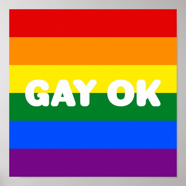 GAY OK Big Text Logo LGBT Gay Pride Rainbow Flag Poster (Front)