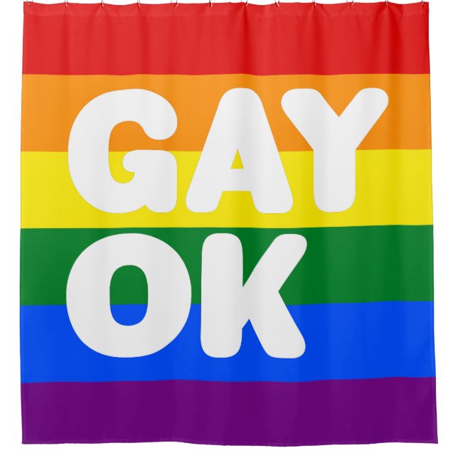 GAY OK Colourful LGBT Pride 6-Stripe Rainbow Flag Shower Curtain (Front)