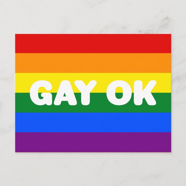 GAY OK LGBT 6-Stripe Rainbow Gay Pride Flag Postcard (Front)