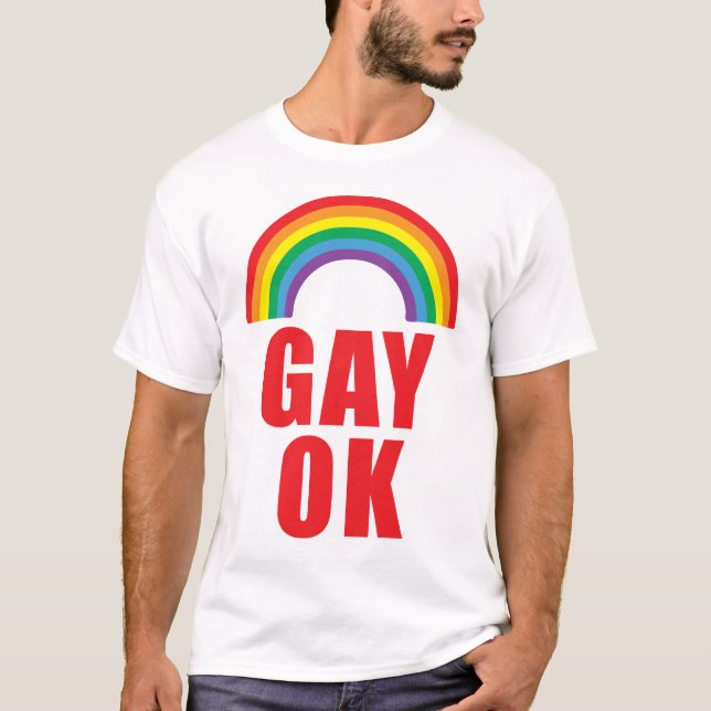 Gay OK Pride T-shirt with red text (Front)