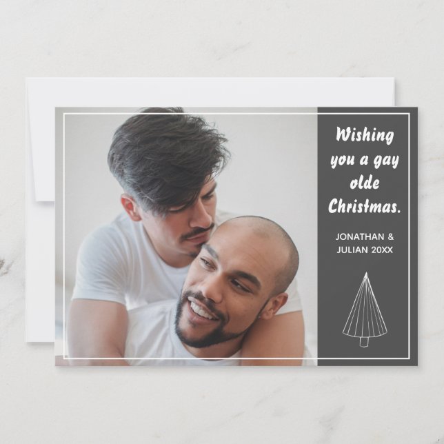 Gay Olde Christmas LGBTQ Chalkboard Christmas Holiday Card (Front)
