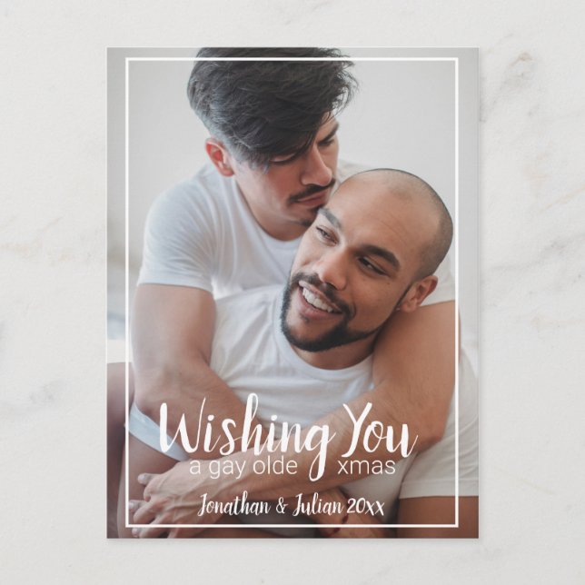 Gay Olde Christmas LGBTQ Holiday Postcard (Front)