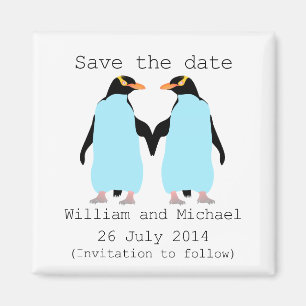 Gay, Penguins holding hands save the date Magnet